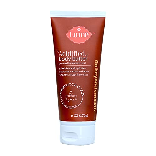 LUME Acidified Body Butter - Powered by Mandelic Acid, Exfoliates and Hydrates, Improves Natural Radiance, Smooths Rough Flaky Skin, 6oz (Sandalwood Citrus)