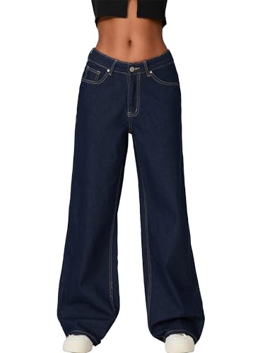 Sunloudy Women Low Rise Baggy Jeans Star Pattern Loose Fit Straight Wide Leg Boyfriend Denim Pants Streetwear Trousers