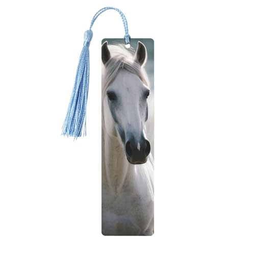 White Horses しおり オーナメント タッセル付き木製しおり ブックマーク 本好きの方へのブックマーク ページマーカー 読書ギフト 女性用 男性用 ハンドメイド 木製 しおりタグラベル