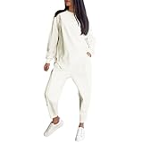 FUPODD Jogginganzug Damen Set Baggy Trainingsanzug Damen 2 Teilig Kuschelig Hosenanzug Sportlich Elegant Loungewear Zweiteiler Oversize Hausanzug Langarm Große Größen Anzug Für Frauen Unregelmäßig
