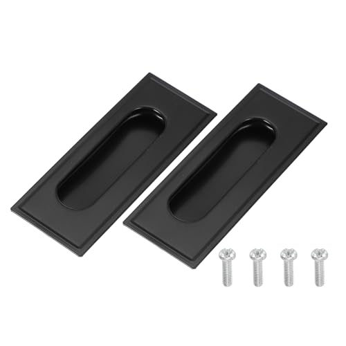 Tiradores empotrados para puertas de bolsillo uxcell, 2 piezas, acero inoxidable rectangular, negro, 4,3 pulgadas miniatura 1