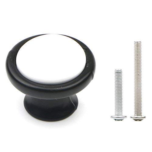 Pxyelec 6pcs Black White Ceramics Cabinet Kitchen Hardware Round Drawer