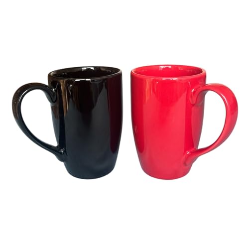 Image of Red and Black Porcelain 285 ml Coffee /Tea Mug Piece Microwave Oven and Dishwasher Safe, for Hot /Cold Coffee, Milk, Tea, (RED and Black)