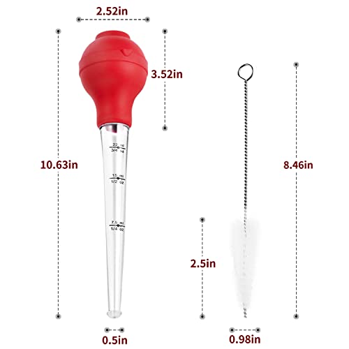 Dimeshy Turkey Baster Food Grade For Cooking & Basting, Detachable Round Bulb, Baster Cooking Good For Meat Poultry Beef Chicken, With Cleaning Brush, Inject Needle, Basting Brush(Red) #TOP6