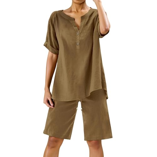 Survêtement femme 2 pièces en coton et lin marron taille L