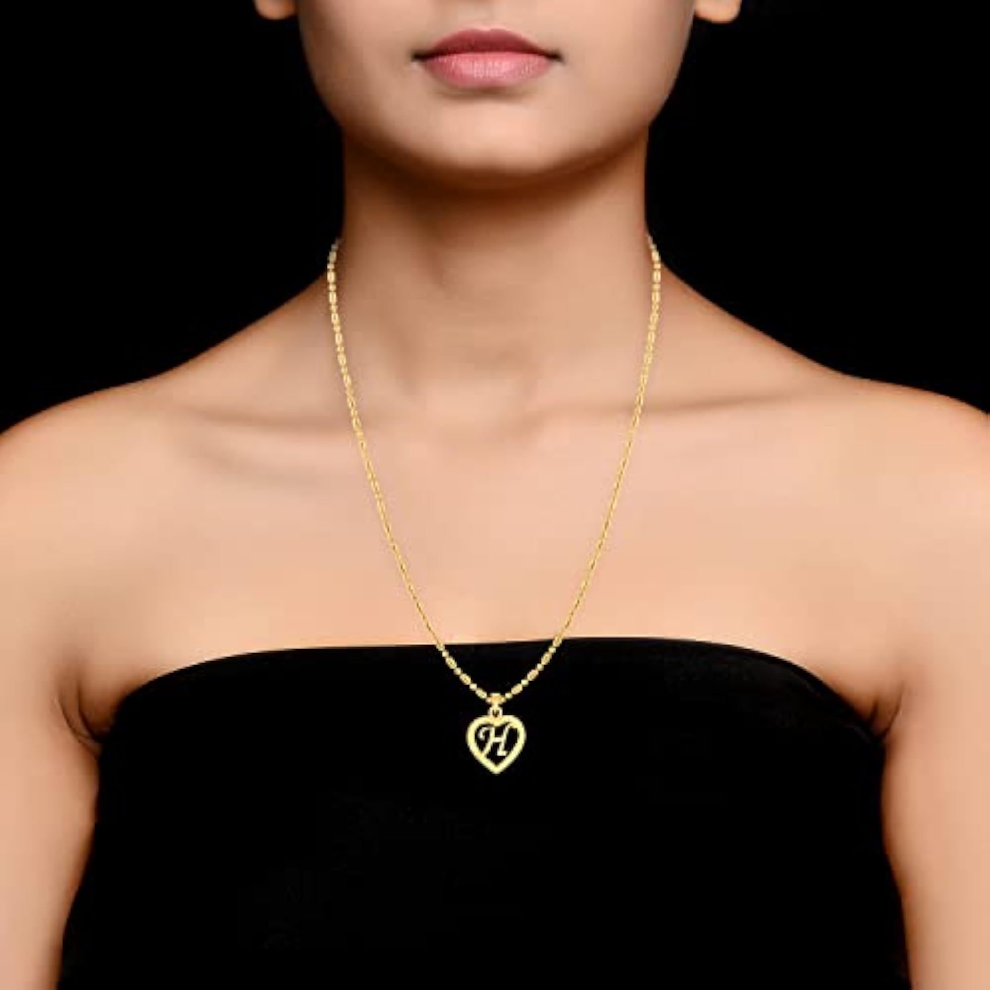 Stylish 'H' Letter Heart Pendant Necklace, Gold Plated