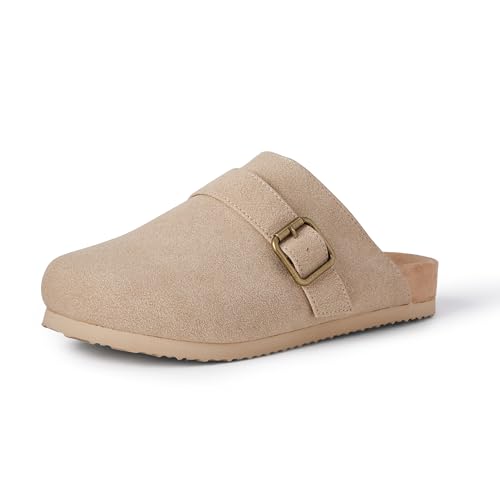 Image of Amazon Essentials Women's Comfort Clogs – Available with and Without Faux Shearling Lining, Faux Fur Taupe Faux Suede, 4.5 UK