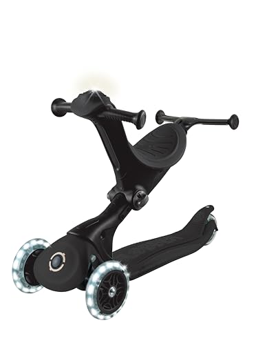 Globber - GO•UP Deluxe Lights 360 - Skalierbarer Tretroller, 3 Räder, mit Sitz und Modul 360, für Kinder von 15 Monaten bis 6 Jahren, Schwarz