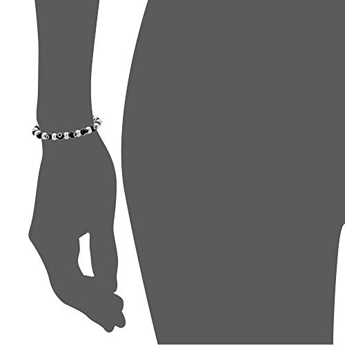 Edforce Stainless Steel Women Enamel Evil Eye Protection Beaded Link Chain Elastic Bracelet (Black Silver) #TOP2
