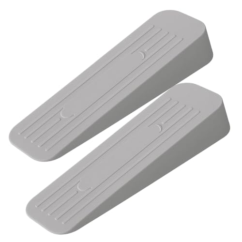 Image of Rubber Door Stopper Wedge, Heavy Duty Anti-Slip Door Holder & Blocker with Strong Grip for Tiles, Marble, Wood, Carpet & Cement Floors | Home, Office, School & Warehouse Use (Grey, Pack of 2)