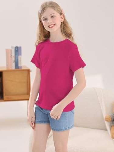 Image of Girls Summer Short Sleeve T Shirts Kids Basic Tees Crewneck Tops 5-14 Years