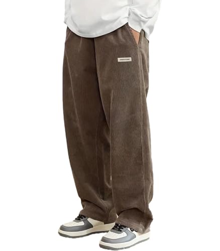 INVACHI Mens Casual Corduroy Pants Solid Drawstring Elastic Waisted Joggers Baggy Wide Leg Pants