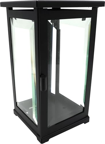 Hochwertige Grablaterne, Grablampe mit Facettenglas modern, 21 cm (Schwarz)
