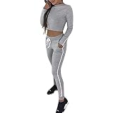 Femmes 2 PièCe SurvêTement Combinaison Manches Longues Top + Pantalon Joggers Combishorts De Sport Combinaisons Rayé DéContracté Pas Cher AméLiorer (Gris, XL(EU=42))