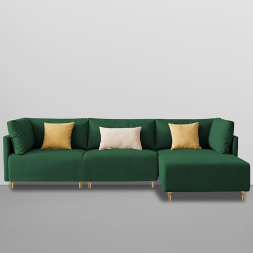 Image of Carina RHS 4 Seater L Shape Sofa Set for Living Room (Green Fabric) Premium Fabric Sofa