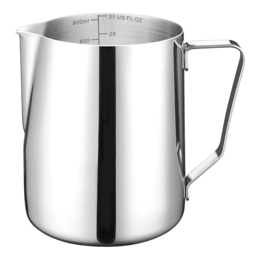 Image of Amrules Milk Frothing Pitcher 31oz Frother Cup Barista Tools, Silver