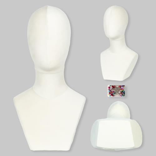 Mannequin Head with Shoulders Display Model for Wigs Hats Jewelry Sunglasses Soft Velvet Stand Bust for Store & Home Display (Elegant Beige)