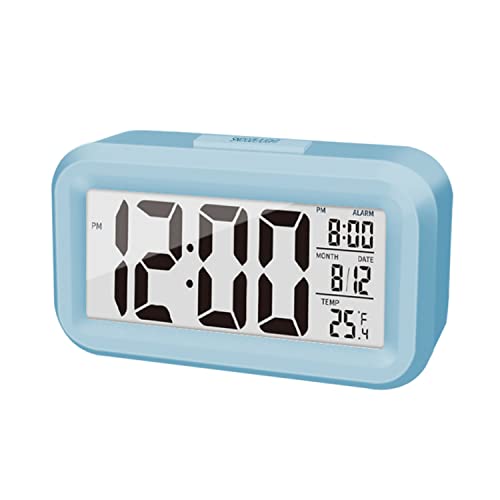 Image of Upgraded Digital Alarm Clock, 4.3 inch LED Display with Temperature Larger Lound Light Control Portable Snooze Calendar Brightness with Battery Powered Alarm Clocks Bedside for Everyone (Blue)