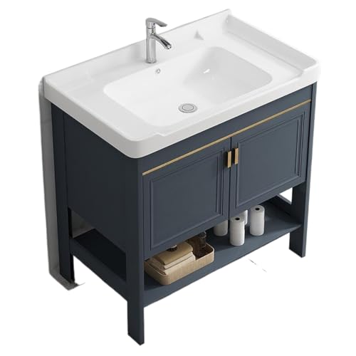 Oceanight洗面化粧台 洗面台 洗面ボウル 手洗い器 独立洗面台 手洗い器 陶器 洗面所 収納 キャビネット、ガーデン シンク キッチン シンク、 防水 錆びず 洗面ボール、温水・冷水栓付、排水金具、ホテル、喫茶店、洗面所 (70cm,落地帯門です,