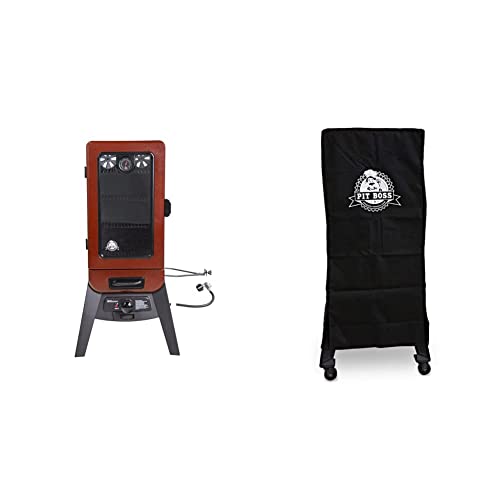 Pit Boss Grills PBV3G1 Vertical Smoker, Red Hammertone & PIT BOSS 73350 Vertical Pellet Smoker Cover, 3 Series, Black
