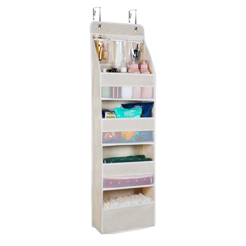 Image of Univivi 5-Shelf Over Door Hanging Organizer Fabric Door Storage with 4 Large Pockets and 3 Small PVC Pockets Wall Mount Hanging Storage Organizers (Beige)