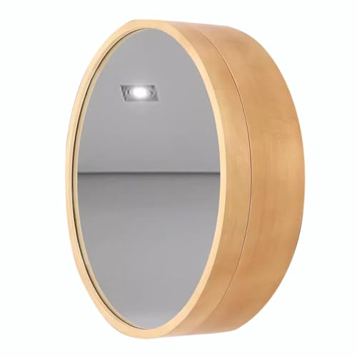 Armario de baño con Espejo de 50/60/70 cm, Redondo, con Varios Niveles, para artículos de tocador, Ahorra Espacio y se Monta en la Pared, de Madera (Color Madera, 70 cm/27,5 pulgad