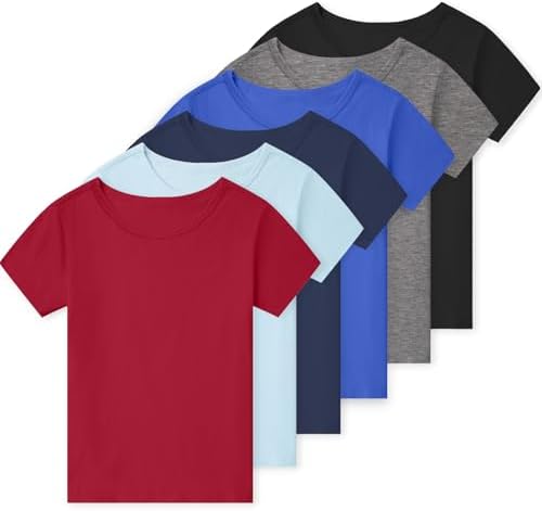 Mocolerno 6 Pack Boys Shirts Cotton Short Sleeve Shirts for Boys Kids T Shirts Clothes Youth Summer Tops for Toddler(2T-14Y)