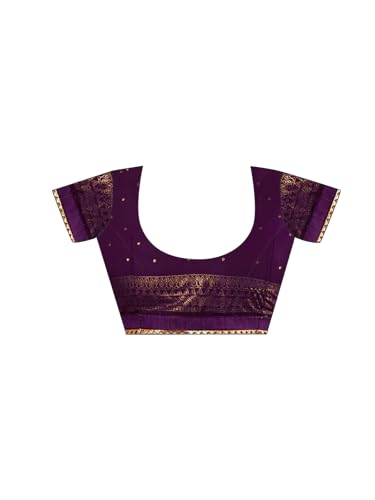 Image of SAMAH Women's Georgette Foil Printed Lace Work Saree with Unstitched Blouse Piece