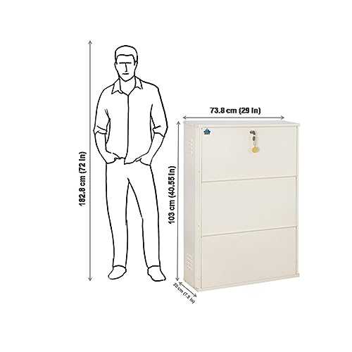Image of DELITE KOM 29 inch Wide, 6 Shelf Metal Shoe Rack Wall Mounted for Home with Central Lock | Holds Upto 24 Shoes or 36 Slippers Pair | Double Decker, 1Yr Warranty, (41x29x8, Ivory), DIY, Space Saver