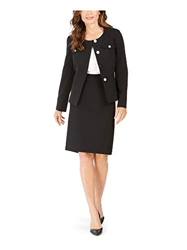 Le Suit Women's 4 Button Crepe Slim Skirt Suit, Black
