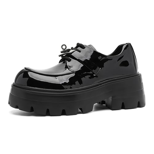 Men’s Patent Leather Chunky Platform Goth Oxfords Fashion Metal Buckle Comfort Big Toe Heighten Block Heel Non-Slip Lace-up Lug Sole Punk Work Dress Shoes (Black,11)