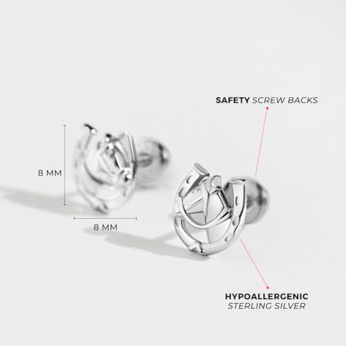925 Sterling Silver Equestrian Horseshoe Safety Screw Back Earrings For Toddlers & Young Ladies Horseshoe Shaped Earrings For Children - Horse Riding Hobby Earrings For Girls4