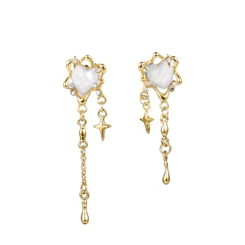 Aesthetic Silver Glitter Flower Tassel Star Earrings for Women Gothic Love Heart Crystal Dangle Drop Earrings Y2k Jewelry