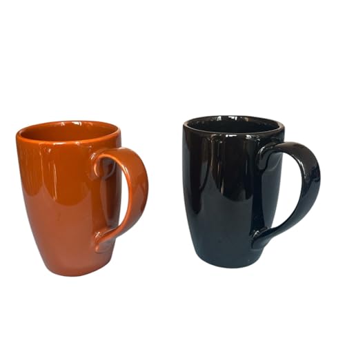 Image of Black and Brown Porcelain 285 ml Coffee /Tea Mug Set of 2, Microwave Oven and Dishwasher Safe, for Hot /Cold Coffee, Milk, Tea, (Black and Brown)