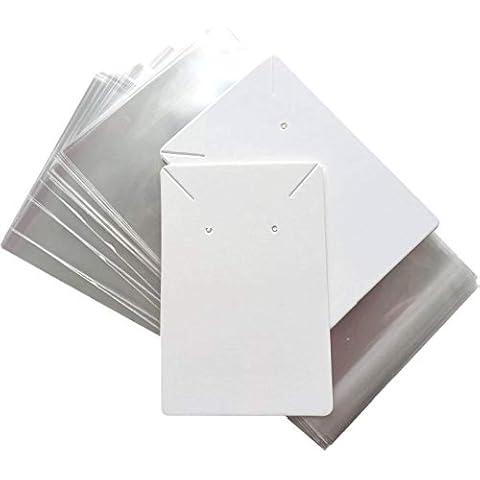 100 x Jewellery Display Cards with Bags Necklace Bracelet Earrings White 9cm x 6cm Cover