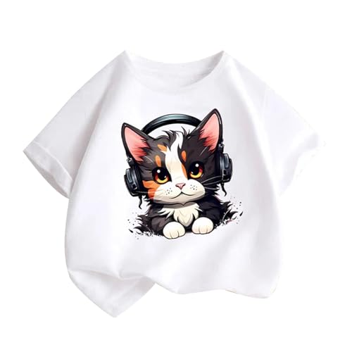 2-14T Baby Boys and Girls T-Shirts Cute Cartoon Cat Printed Short Sleeves Crewneck Loose Comfy Tees Blouse Tops