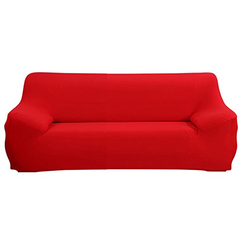 SHANNA - Funda elástica para sillones y sofás de 1, 2, 3 o 4 plazas, cubierta antideslizante en tejido elástico extensible, protector, tela, Rojo, 3-Seater Chair + 1pcs Free Pillowcase