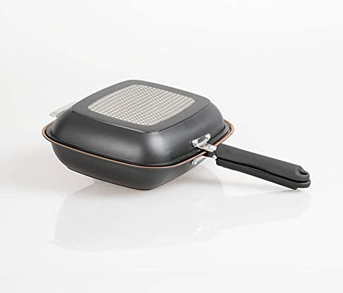 LIVINGTON Black Doubletta | Padella reversibile | Cottura, arrostire, cuocere, grigliare | Manico ergonomico | Adatto a tutti i piani cottura, rivestimento non ricamato