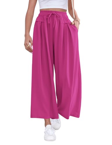 Image of ZJCT Wide Leg Palazzo Pants for Women Summer Beach Pants Flowy Loose Casual Lounge Pajama Yoga Pants with Pockets