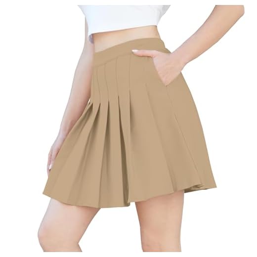 Women's Plaid Skirt, High Waist Pleated School Uniform Cosplay Costume Skirt, Khaki, US S