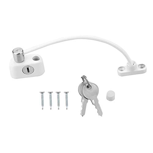 Preisvergleich Produktbild Abuycs Baby Sicherheitsschloss Fensteröffnungsbegrenzer Kabel Kinder Sicherheitsschloss und Schlüssel robuster Zinklegierung Draht Home Safe Gerät mit Schrauben Schlüssel (weiß)
