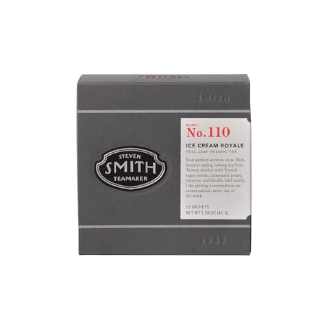 Smith Teamaker Ice Cream Royale No. 110, Oolong Tea Blend, Caffeinated, Sugar-Free, Sustainably Grown, Organic Holiday Tea, Full Leaf Black Tea Bags 15 Sachets, 1.58oz each Cover