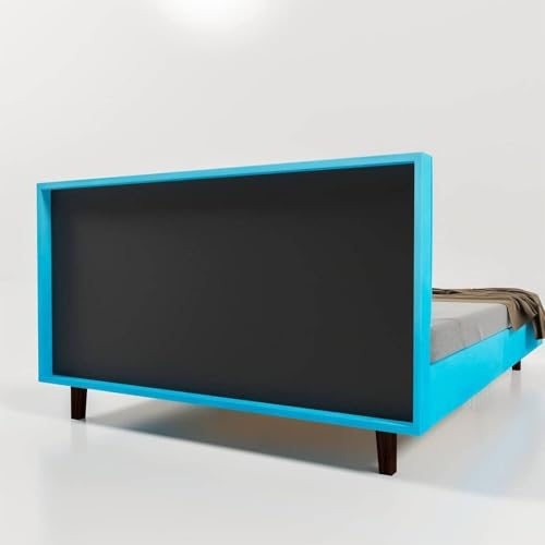 Image of Wooden Modern Upholstered Queen Size Bed for Bedroom | Wooden Double Bed Without Storage | Platform Cot Upholstered Bed with Upholstery Fabric | Engineered Wood | 6.5 x 5 Ft | Velvet Blue
