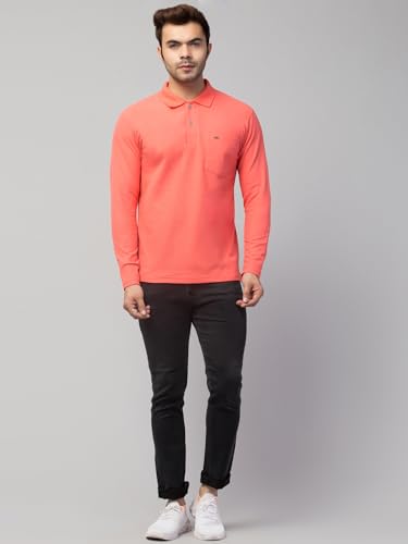 Image of Corsair Blue Men's Regular Fit 100% Cotton Collar Neck Full Sleeve Plain Solid Polo T-Shirt with Pocket Navy Green-Apple Dark-Green Crimson Plus (M - 5XL)