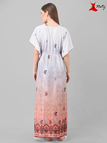 Image of Noty Women's Kaftan Nighty | Digital Print | Sarena Fabric | V Shaped Neck Nightwear | Nightdress for Girl