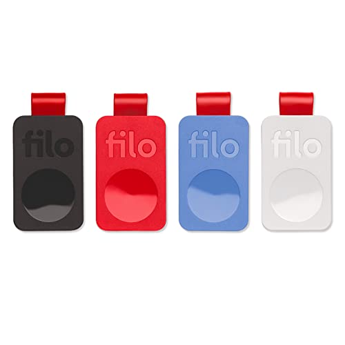 Filo Tag das Allesfinder (Serie 2018) Bluetooth Tracker Key Finder e Phone Finder Confezione da 4 unità: bianco, nero, rosso e blu Dimensioni: 25 x 41 x 5 mm Made in Italy by Filo