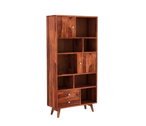 Image of Sheesham Wood Bookcase | Solid Wood Book Shelf for Home Library | Wooden Book Cabinet for Home & Office Living Room (Large, BBslf-Honey11)