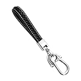 Bittwee Car Keychain, Leather Auto Key Fob Ring for Women Men with Anti-Lost D-Ring, Universal for Most Vehicles（Black）