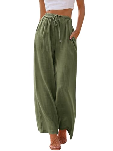 Image of LILLUSORY Women's Linen Summer Palazzo Pants Flowy Wide Leg Beach Pants with Pockets