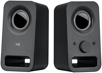 Logitech Z150 Compact Multimedia Stereo Speakers, EU Plug, 3.5mm Audio Input, Integrated Controls, Headphone Jack, Computer/Smartphone/Tablet/Music Player - Midnight Black